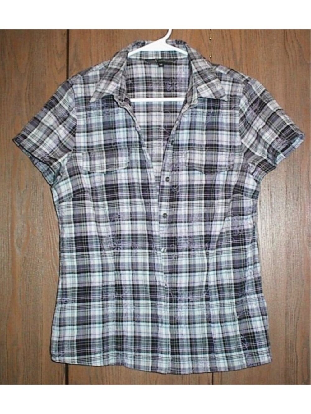 Plaid Short-Sleeve Button-Front Blouse